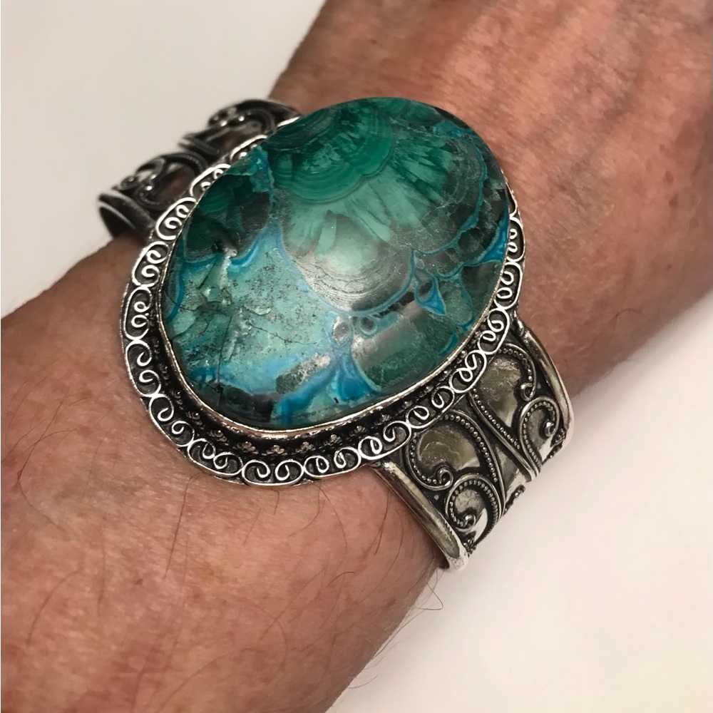 Azulite Stamped 925 Sterling Silver Cuff Bracelet